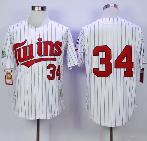 Mitchell And Ness 1991 Twins #34 Kirby Puckett White(Blue Strip) Throwback Stitched MLB Jersey